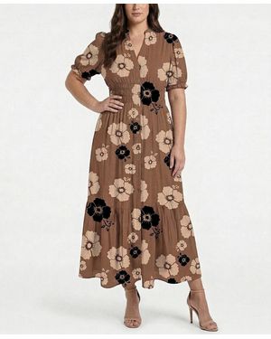 Taylor Plus Size Printed Split V-neck Maxi Dress - Brown
