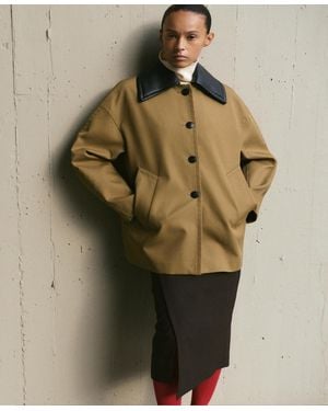 Mango Faux Leather Effect Trench Coat - Green
