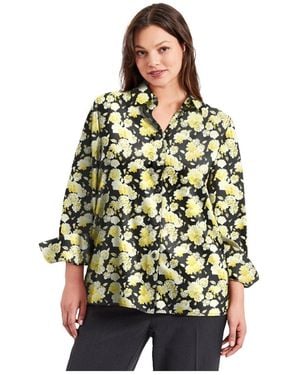 Avenue Plus Size Button Front Blouse - Green
