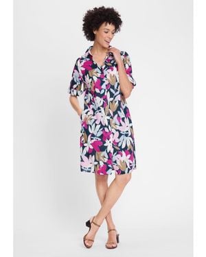 Olsen Leaf Print Shirt Dress - White