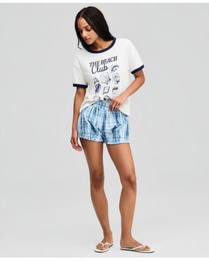 And Now This Cotton Plaid Pull-on Bubble Shorts - Blue