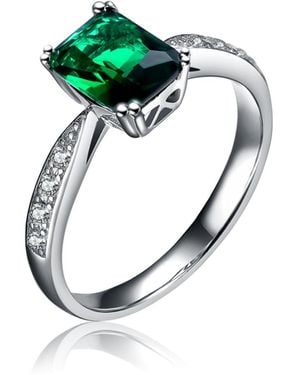 Genevive Jewelry Sterling Silver White Gold Plated Cubic Zirconia Eternity Rectangle Band Ring - Green