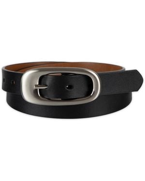 Calvin Klein Reversible Leather Puffed Oval Center-bar Buckle Belt - Black
