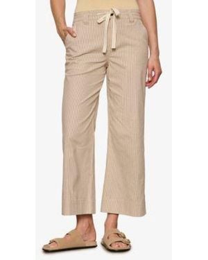 Sanctuary Cropped Lily Stripe Wide Leg Cotton Pants - Natural