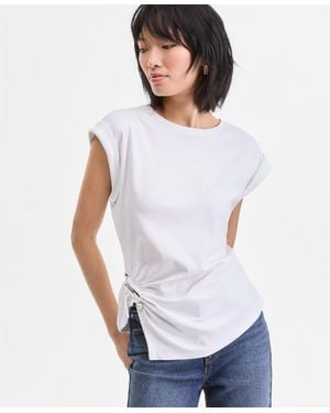 INC International Concepts Short Sleeve Side-cinched Cotton T-shirt - White
