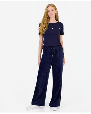 Nautica Twill Double Rib High-rise Wide-leg Drawstring Pants - Blue