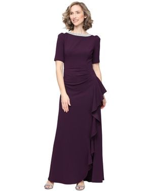 Alex Evenings Embellished-neck Ruffle Gown - Purple