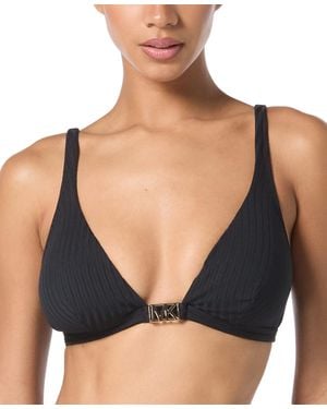 Michael Kors Michael Ribbed Hardware V-neck Bikini Top - Black