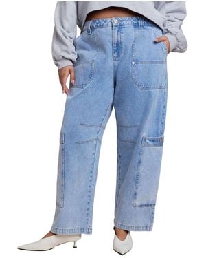 Eloquii Low Rise Pocket Detail Loose Jean - Blue