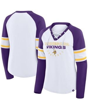 Fanatics White/purple Minnesota Vikings Redzone Blitz Package Raglan Lace-up V-neck Long Sleeve T-shirt - Blue