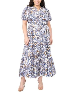 Msk Plus Size Split Neck Maxi Dress - Blue