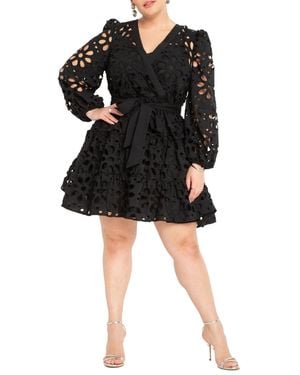 Eloquii Plus Size Tiered Eyelet Mini Dress - Black