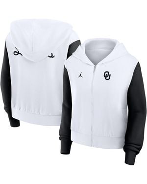 Nike Oklahoma Sooners Cropped Athletic Prep Color Block Script Full-zip Hoodie - White