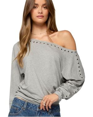 Edikted Paola Off Shoulder Stud Top - Gray