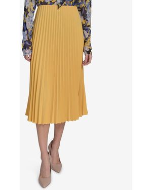 Tommy Hilfiger Solid Pleated Pull-on Midi Skirt - Yellow