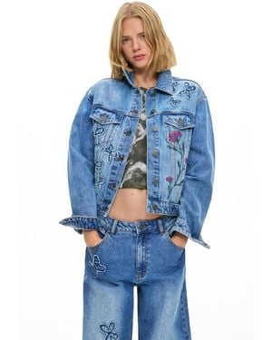 Desigual Embroidered Denim Jacket 100% Cotton - Blue