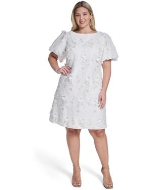 Jessica Howard Plus Size Bubble Short-sleeve Boat Neck Sheath Dress - White