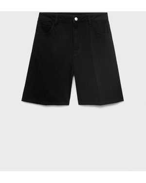 Mango High-waisted Denim Bermuda Shorts - Black
