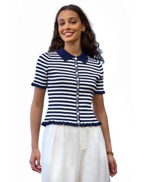 Yumi' Nautical Striped Knitted Top - Blue