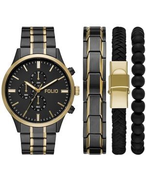 Folio Three Hand Gunmetal Alloy Watch 46mm Gift Set - Black