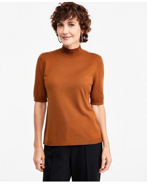 Macy's Petite Mock-neck Short-sleeve Sweater - Brown