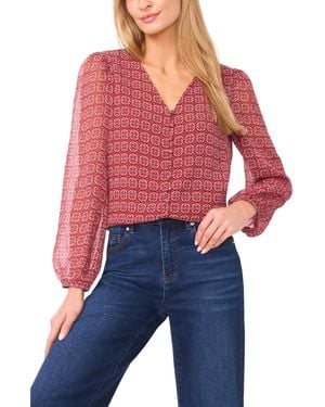 Cece Elastic Cuff V-neck Button Up Top - Blue