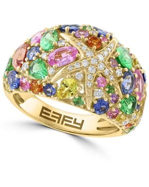 Effy Diamond And Multi Sapphire Ring (1/5 Ct. T.w. Diamond - Metallic