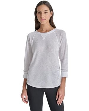 DKNY Mini Slub Waffle Three Quarter Sleeve T-shirt - Gray