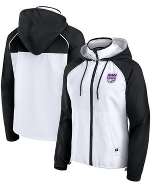 Fanatics White/black Sacramento Kings Anorak Raglan Full-zip Hoodie Jacket
