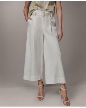 Donna Karan Pleated Wide Leg Crop Pants - Gray