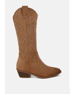 Rag & Co Lariat Studs Embellished Cowboy Boots - Brown