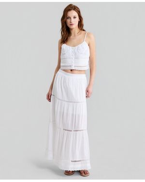 And Now This Cotton Tiered Pull-on Maxi Skirt - White