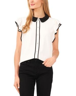 Cece Contrast Trimmed Flutter Sleeve Blouse - White