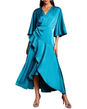Coast Satin Back Crepe Ruffle Wrap Midi Dress - Blue