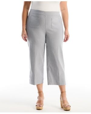Rafaella Plus Size Striped Patch Pocket Wide Leg Pant - Gray