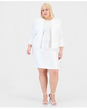 Le Suit Plus Size Open-front Jacket & Sleeveless Sheath Dress - White