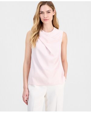 Anne Klein Sleeveless Pleated Asymmetrical Top - White