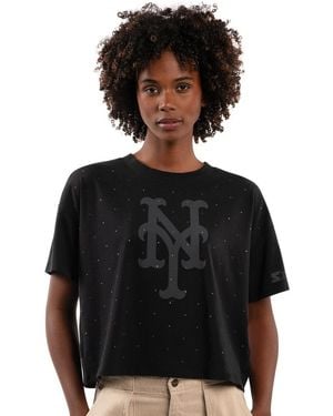 Starter New York Mets Rhinestone Sprinkle Boxy Cropped T-shirt - Black