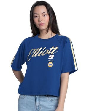 G-III 4Her by Carl Banks Chase Elliott Cropped Classic Play Gold Trim Raglan T-shirt - Blue