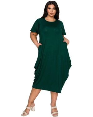 L I V D Plus Size Liz Flutter Sleeve Pocket Dress - Green
