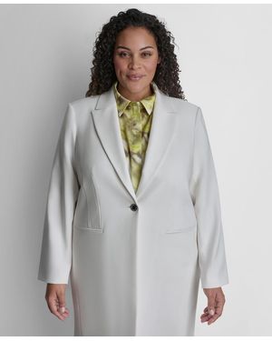 DKNY Plus Size Notch Collar Buttoned Jacket - Gray