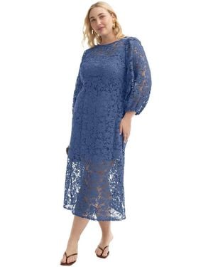 June + Vie June + Vie Puff Sleeve Lace Midi Dress - Blue