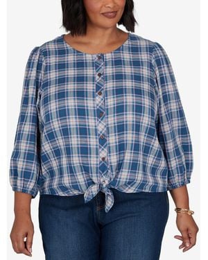 Ruby Rd. Plus Size Homestead Plaid 3/4-sleeve Button-front Top - Blue
