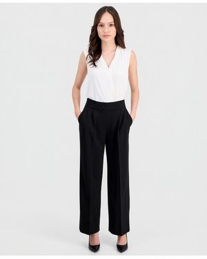Anne Klein Essentials Petite Pleated Faux-fly Pull-on Pants - White