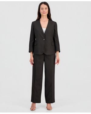 Le Suit Collarless One-button Jacket & Fly-front Wide-leg Pants Suit - Black