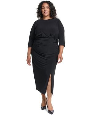 Vince Camuto Plus Size Jewel-neck Elbow Sleeve Midi Dress - Black