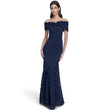 Eliza J Off-the-shoulder Side Tuck Gown - Blue