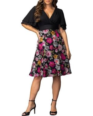 Kiyonna Lillian Embroidered Mesh Midi Cocktail Dress - Black