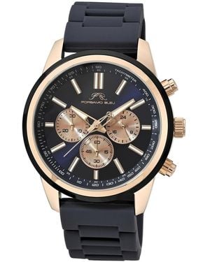 Porsamo Bleu Logan Chronograph Blue Silicone Strap Rose Tone Watch 44 Mm - Black