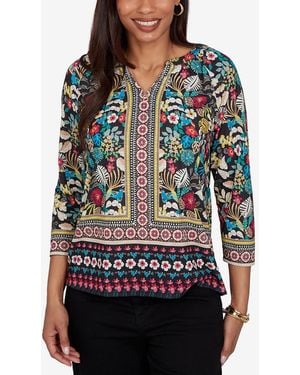 Ruby Rd. Petite Paradise Tropic Print Knit Top - Blue